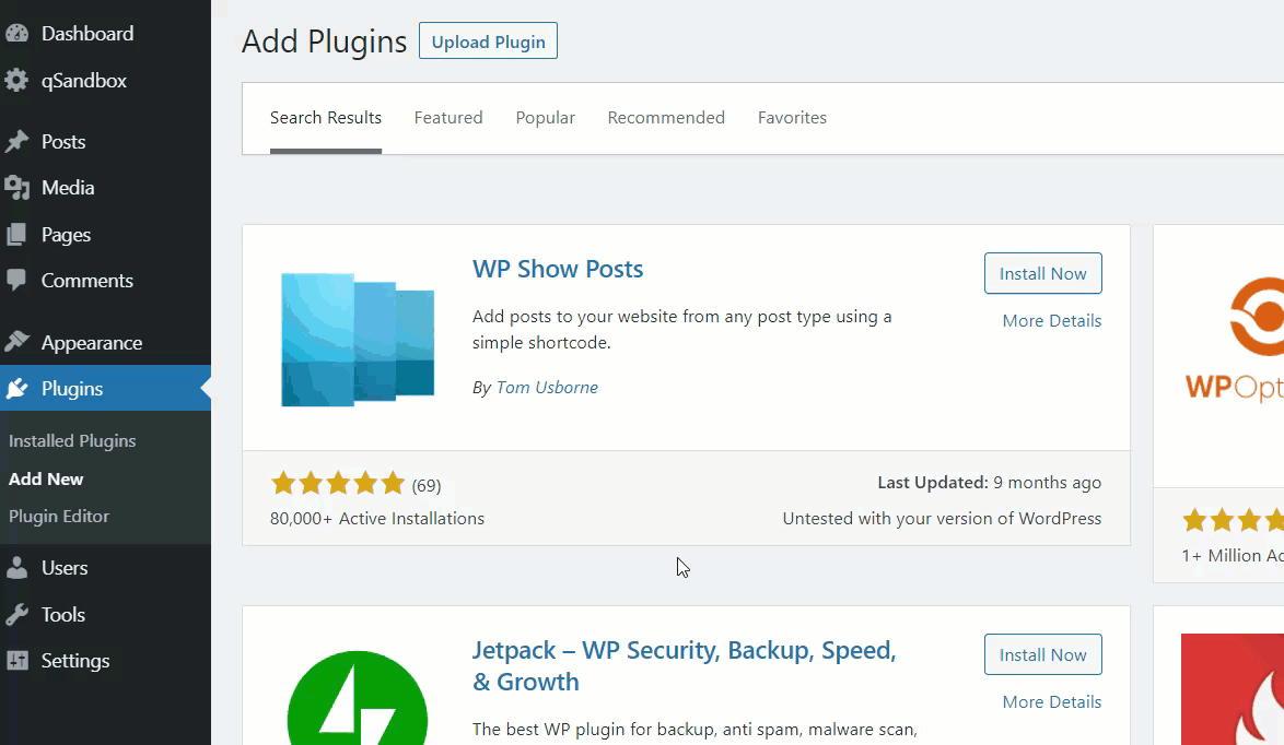 plugin wp show posts installé