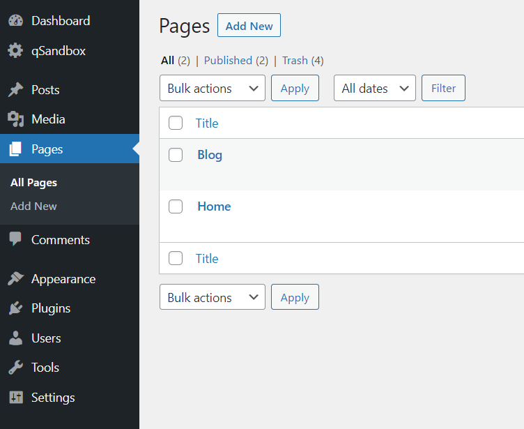 toutes les pages wordpress
