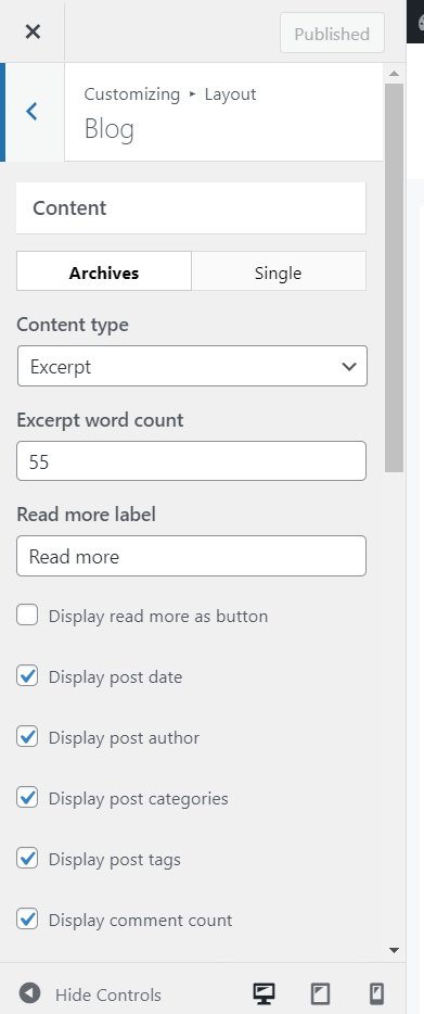 options de personnalisation de la mise en page