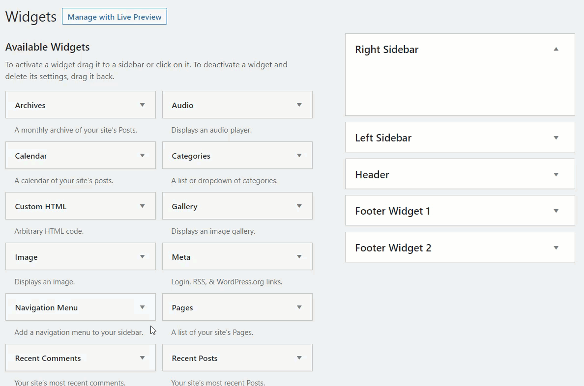 ajouter des messages à une page dans wordpress - widget de messages récents ajouté à la barre latérale