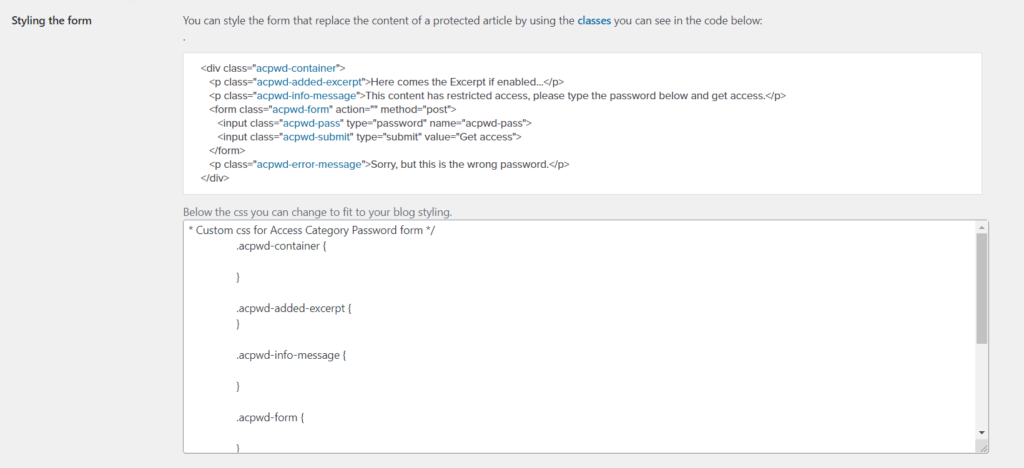 mot de passe protéger la page dans wordpress - styliser le formulaire