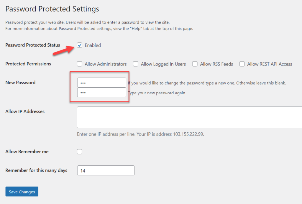 options de plug-in protégées par mot de passe