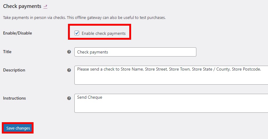 vérifier les options de paiement tester les commandes woocommerce