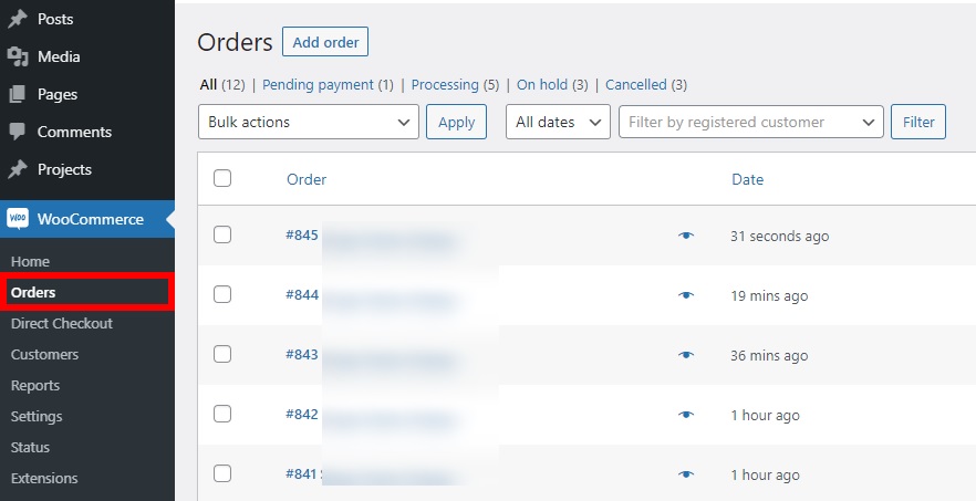 page de commande tester les commandes woocommerce