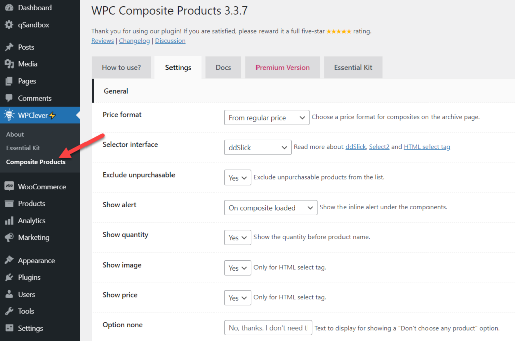 woocommerce zusammengesetzte Produkte - Plugin-Einstellungen