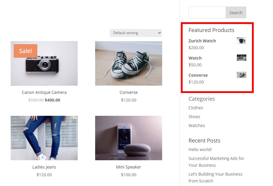 Demo-Widget vorgestellte Produkte in WooCommerce und zeigen sie an