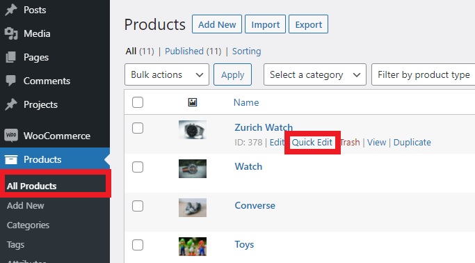 Schnelles Bearbeiten von ausgewählten Produkten in WooCommerce