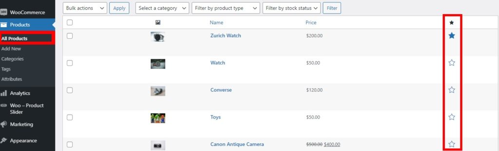 Star-Icon-Set vorgestellte Produkte in Woocommerce