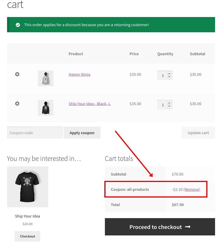 Wenden Sie WooCommerce-Coupons automatisch an - Coupon für wiederkehrende Kunden