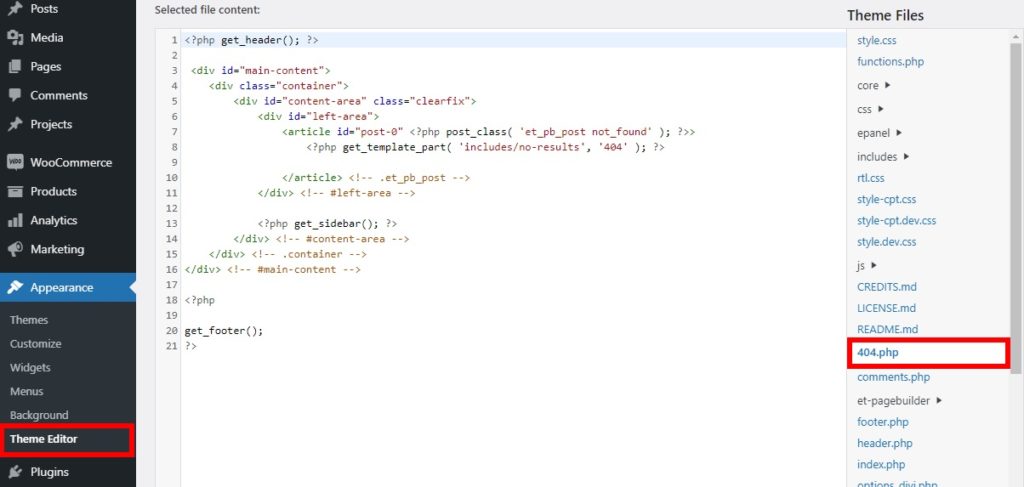 Themeneditor 404-Datei 404-Seite in WordPress anpassen