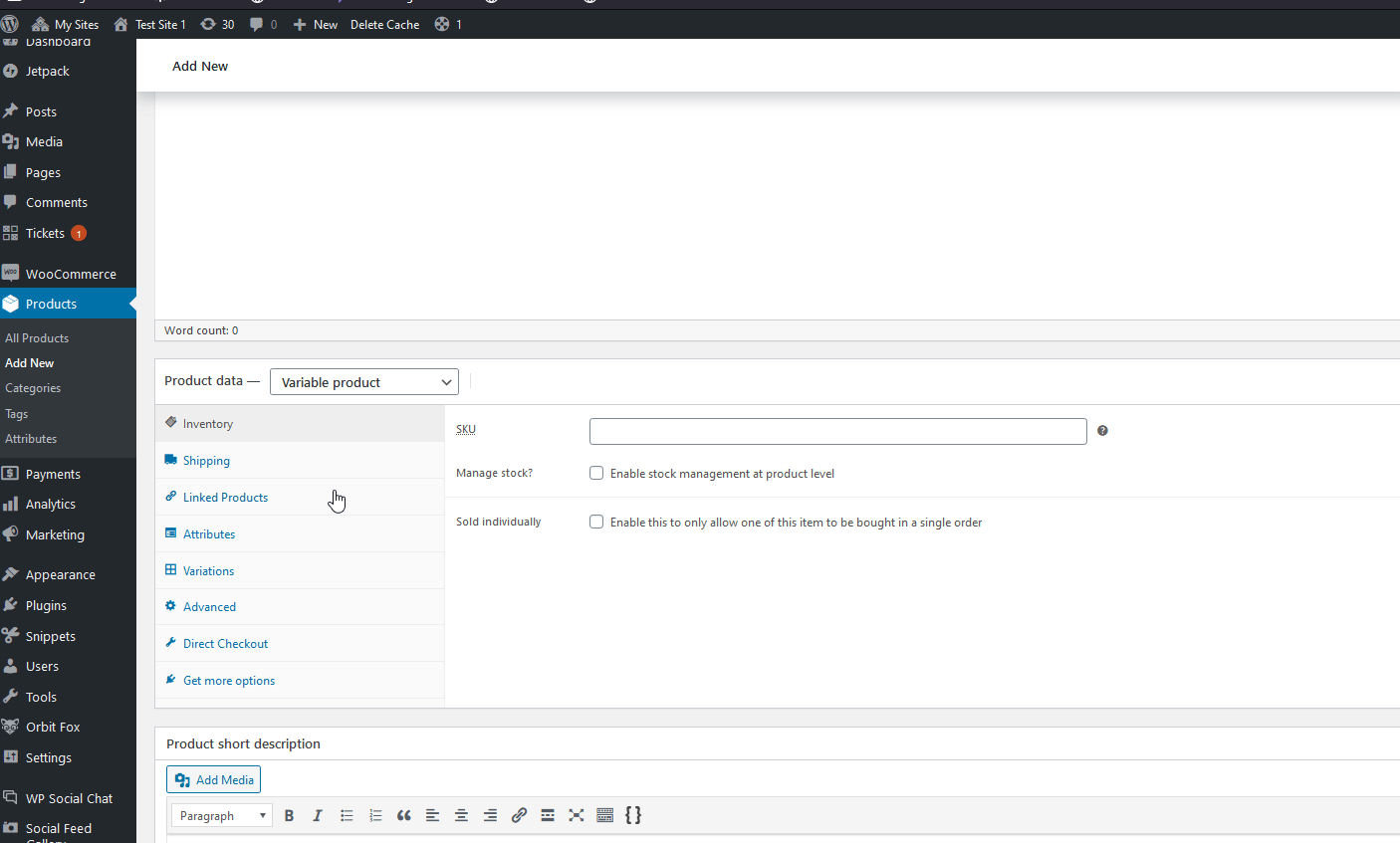 agregue variaciones de productos en woocommerce: agregue un nuevo atributo personalizado de producto variable