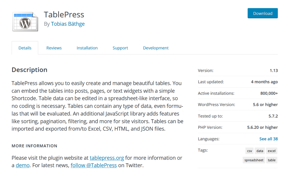plugins de tabela para wordpress - tablepress