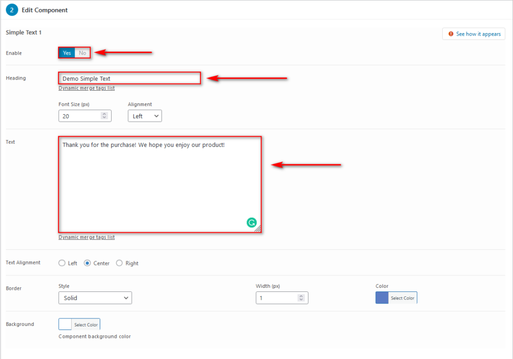 woocommerce 감사 페이지 사용자 정의 - 간단한 텍스트 활성화