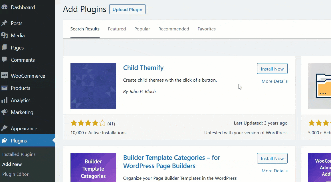 aktifkan plugin child themify