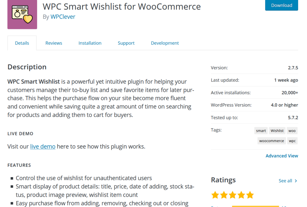 قائمة الرغبات الذكية WPC لـ woocommerce