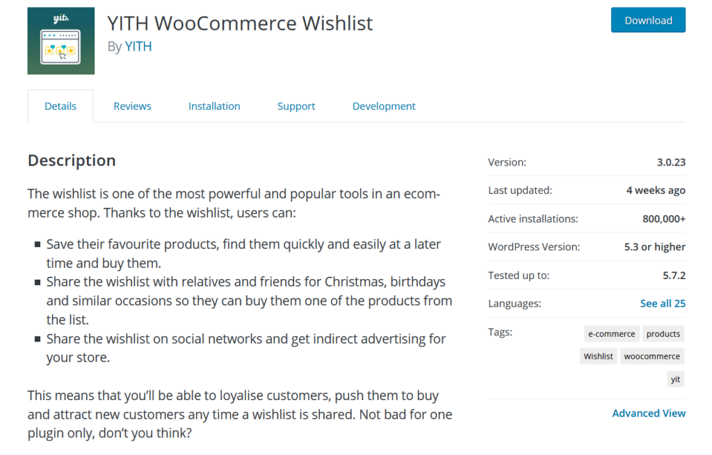 إضافات قائمة الرغبات woocommerce - yith woocommerce wishlist