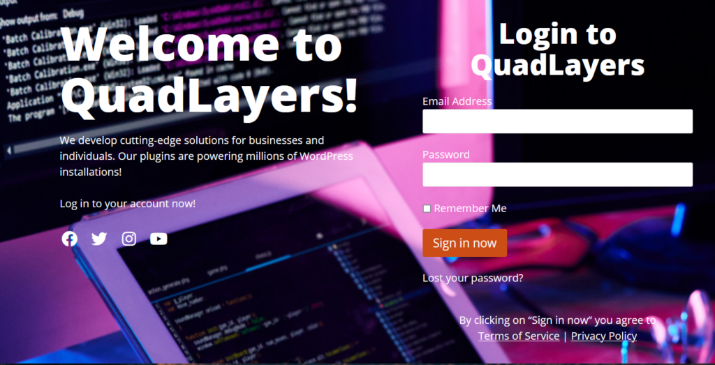 página de inicio de sesión personalizada de quadlayers