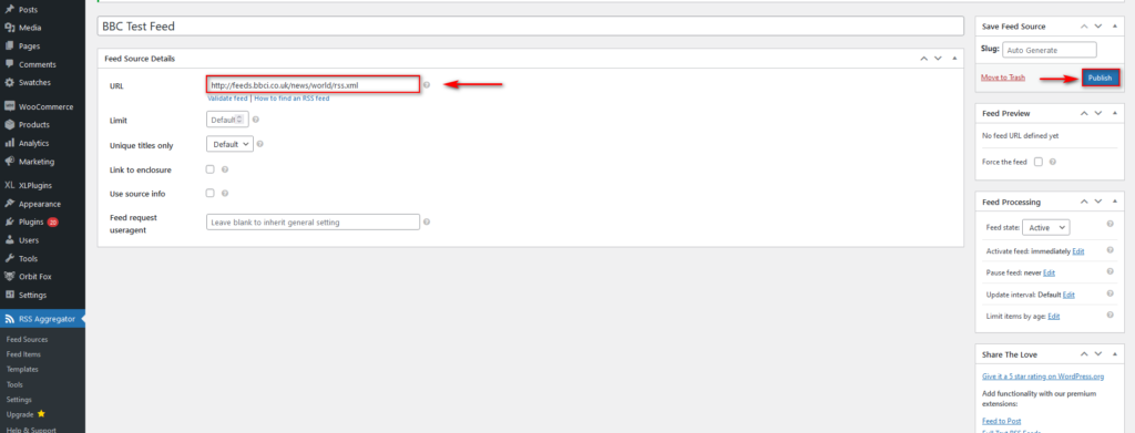 crear agregador de noticias en WordPress - agregar URL de fuente