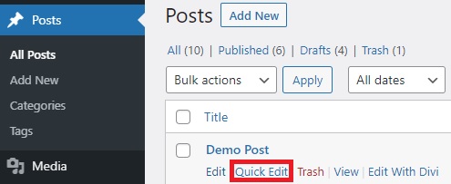 edición rápida cambiar tipo de publicación en wordpress