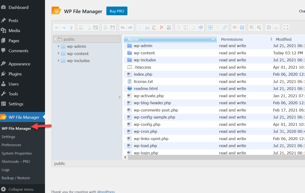 redirigir una página de wordpress - complemento del administrador de archivos wp