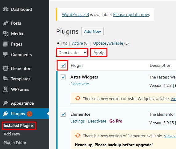 Cómo reparar la pantalla blanca de la muerte de WordPress (WSOD) - Desactivar todos los complementos