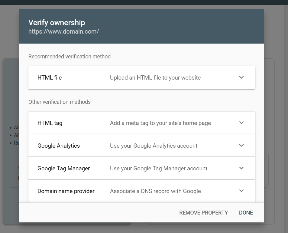 aggiungi il sito WordPress a Google Search Console - verifica la proprietà gsc
