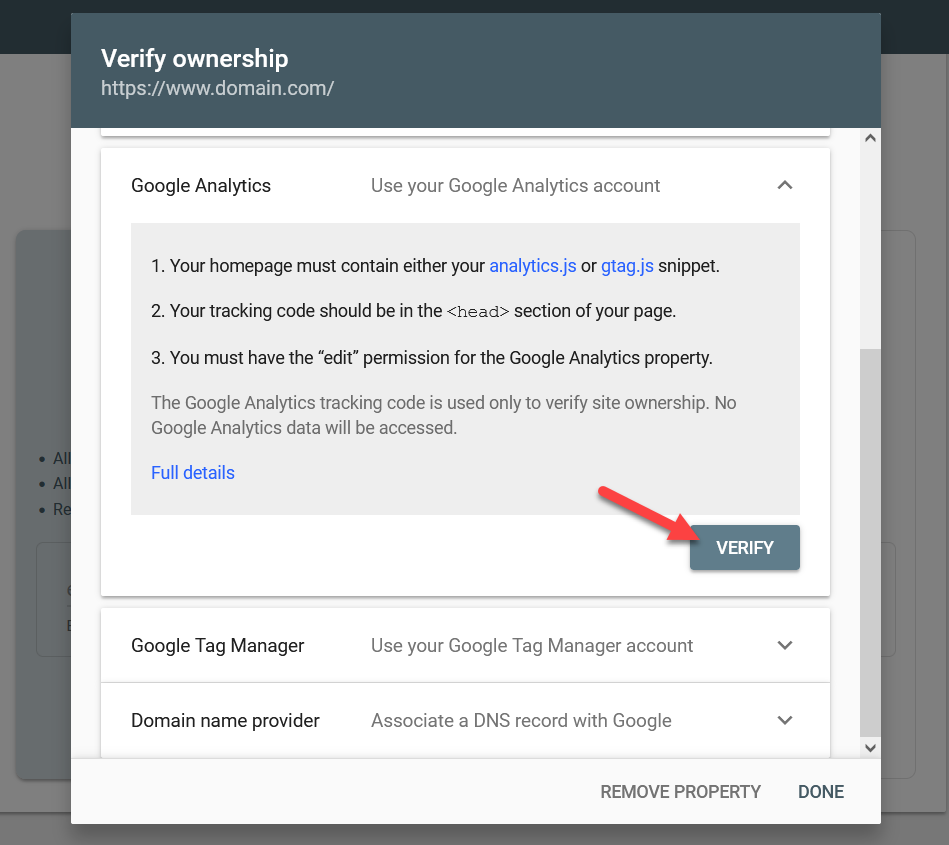 aggiungi il sito WordPress a Google Search Console - verifica analitica
