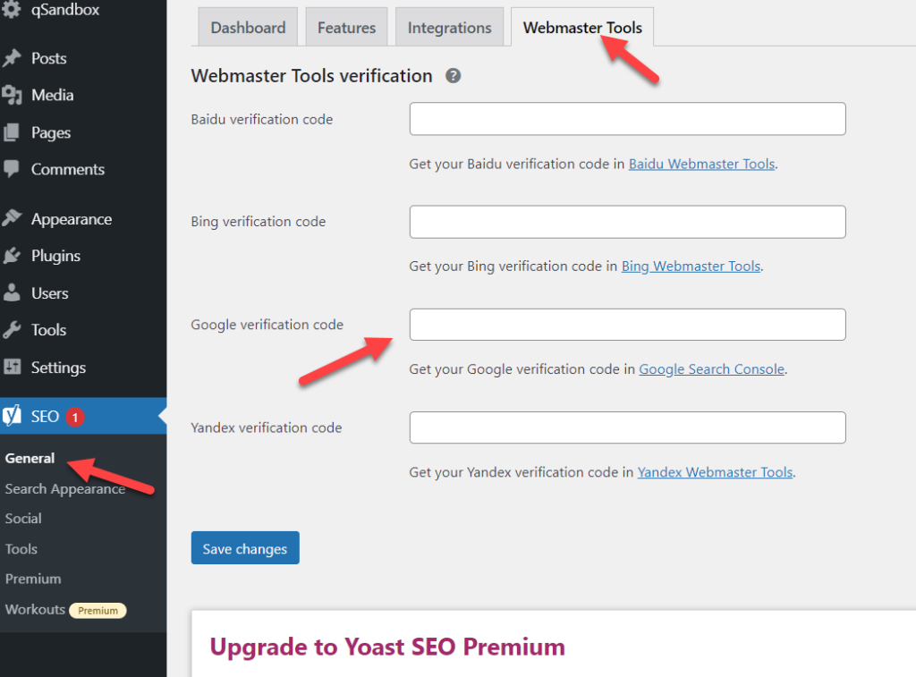 Yoast gsc opzione