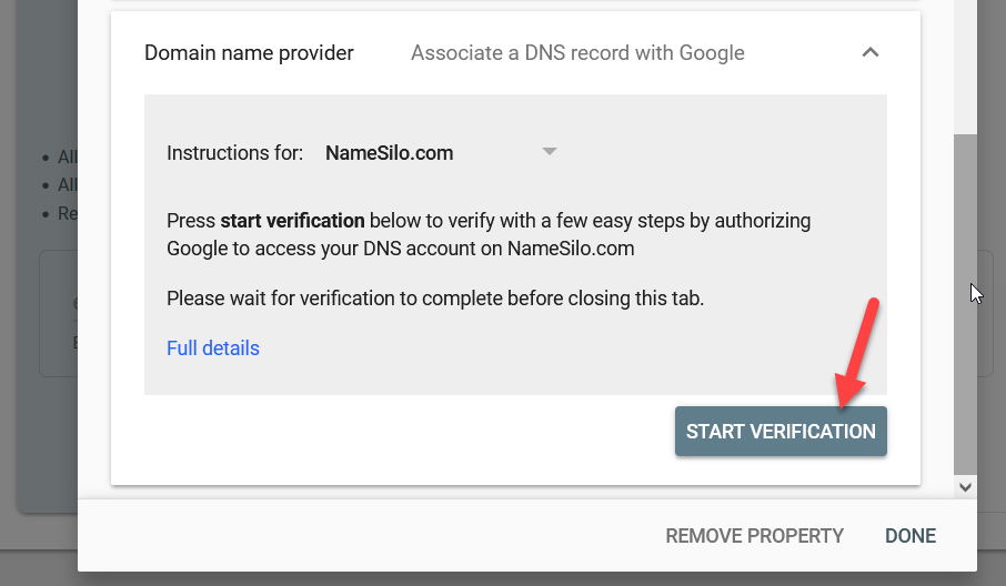 aggiungi il sito WordPress a Google Search Console - avvia la verifica