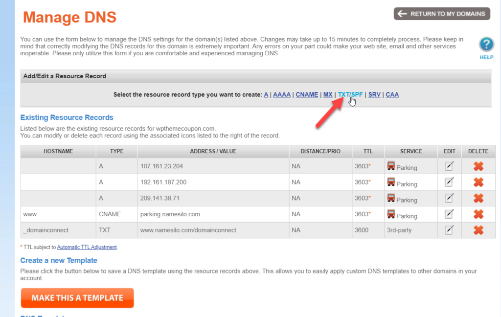 aggiungi il sito WordPress a Google Search Console - aggiungi il record txt