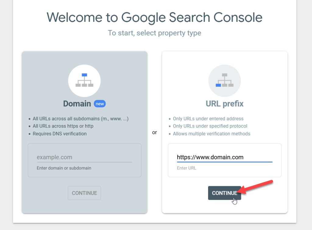 aggiungi il sito WordPress a Google Search Console - aggiungi la proprietà della console di ricerca di Google
