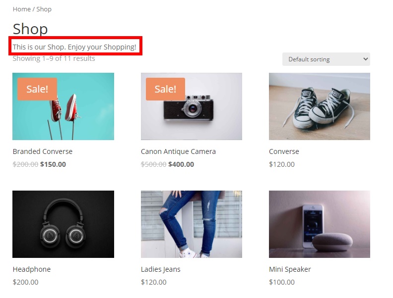 exemplo de descrição de loja personalizar modelos de woocommerce