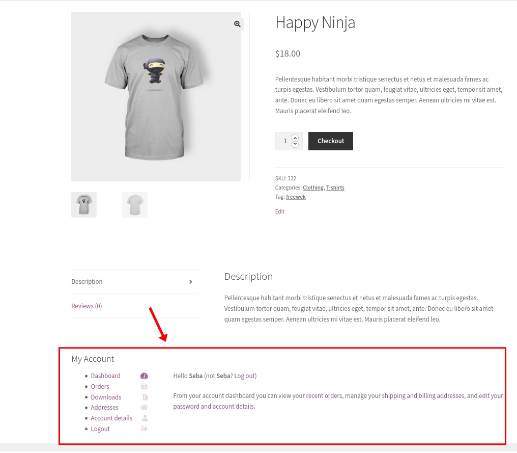 exemplo do painel da minha conta personalizar modelos do woocommerce