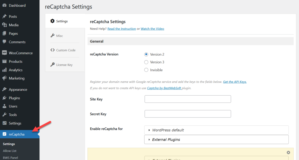 将验证码添加到 woocommerce 登录 - 重新验证设置