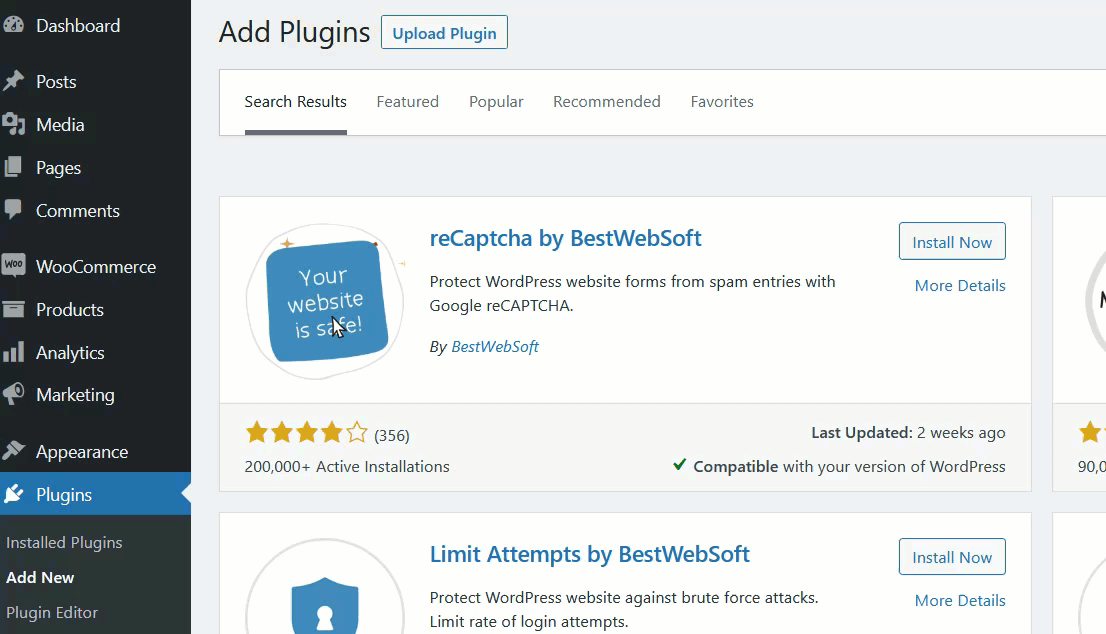 将验证码添加到 woocommerce 登录 - 安装 recaptcha 插件