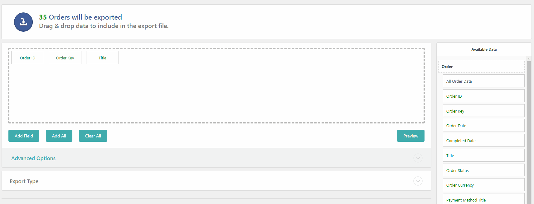 woocommerce export comandă drag and drop