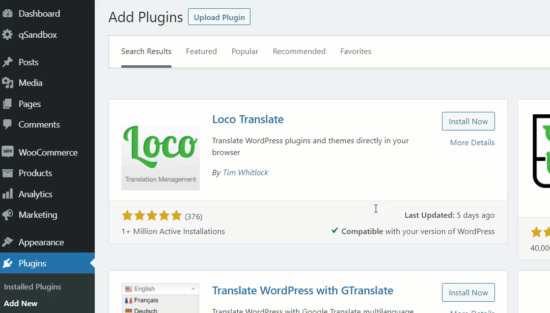 instalați pluginul de traducere loco
