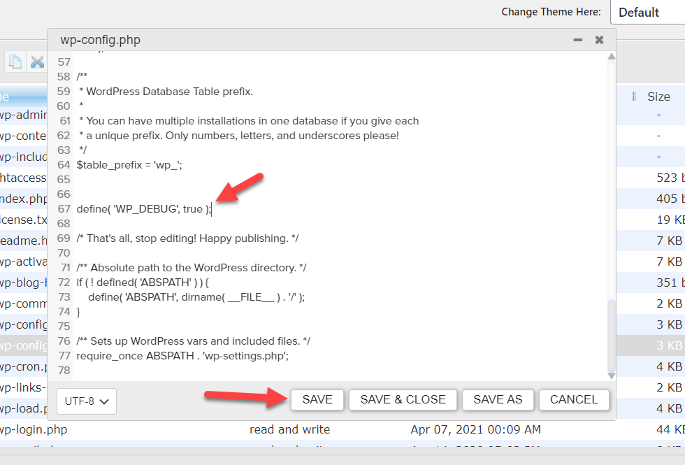 احفظ ملف wp config