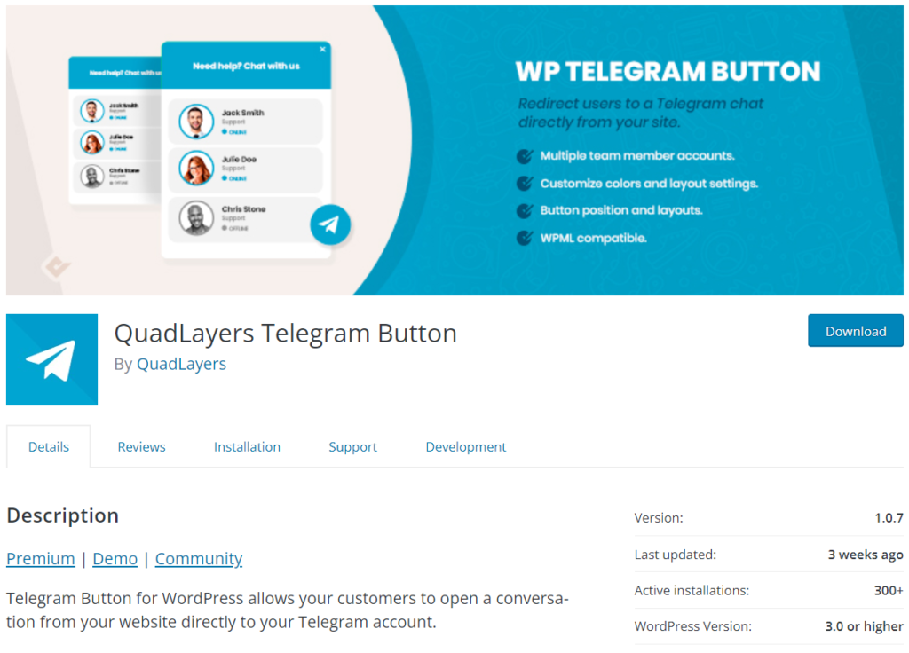 plugin di chat di wordpress - chat di telegramma