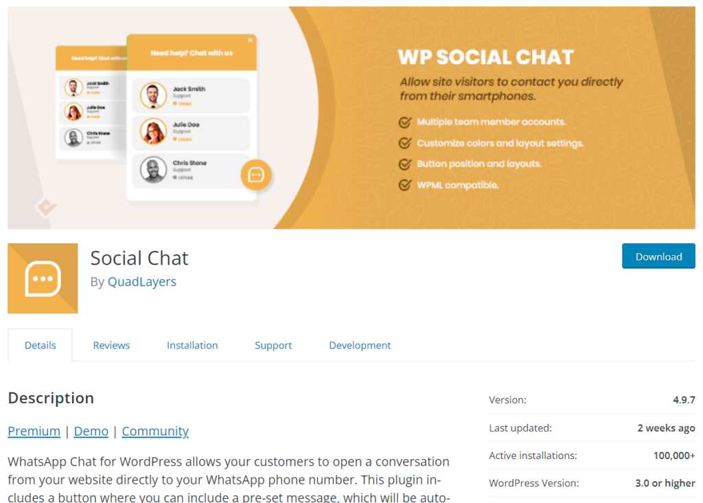 plugin di chat di wordpress - chat di whatsapp