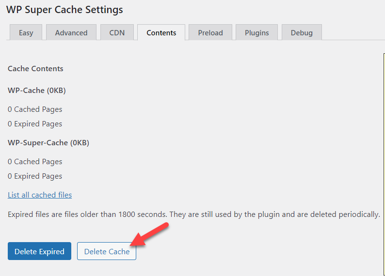 Wp Super Cache Cache-Dateien löschen