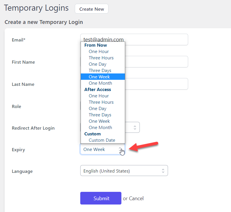 creați autentificare temporară WordPress - timp de expirare temporară a conectării