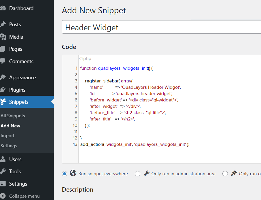 crear un widget de encabezado personalizado en WordPress - crear un widget personalizado