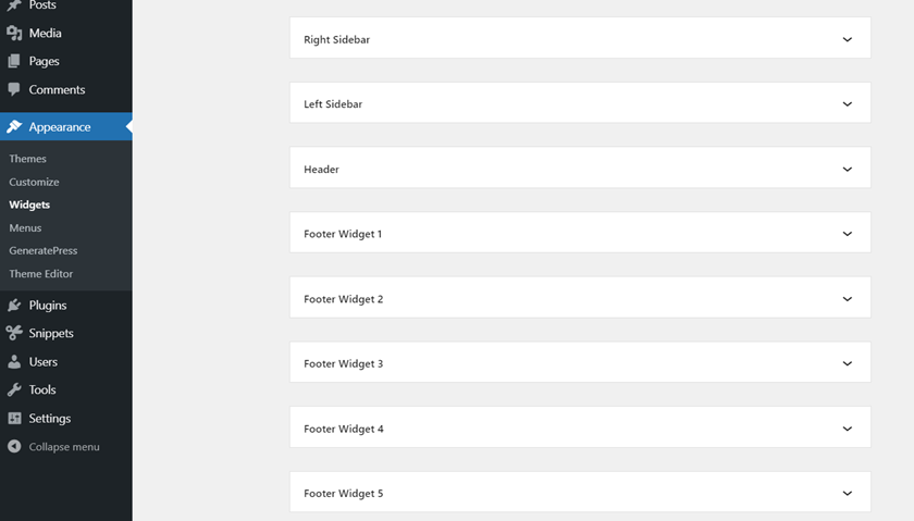 crear un widget de encabezado personalizado en WordPress - todas las áreas de widgets