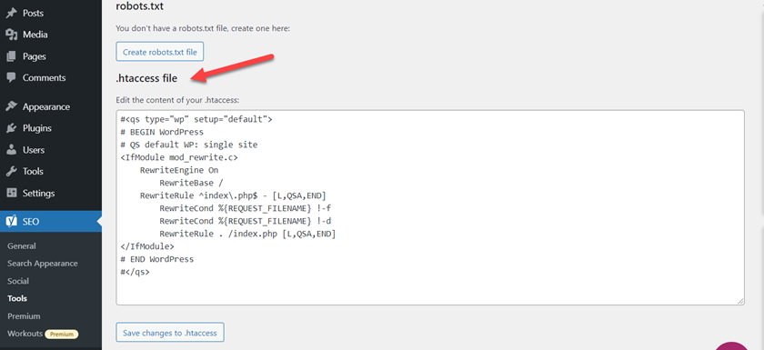 ocultar enlaces de afiliados en WordPress - yoast htaccess editor