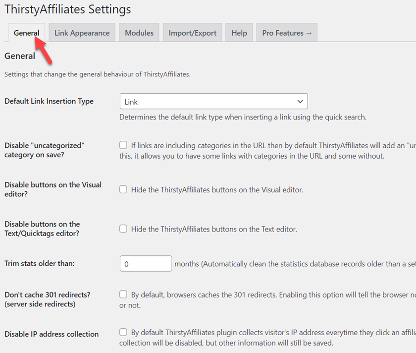 ocultar enlaces de afiliados en WordPress - configuración general