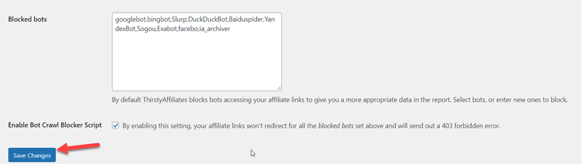 ocultar enlaces de afiliados en WordPress - scripts de bots bloqueados