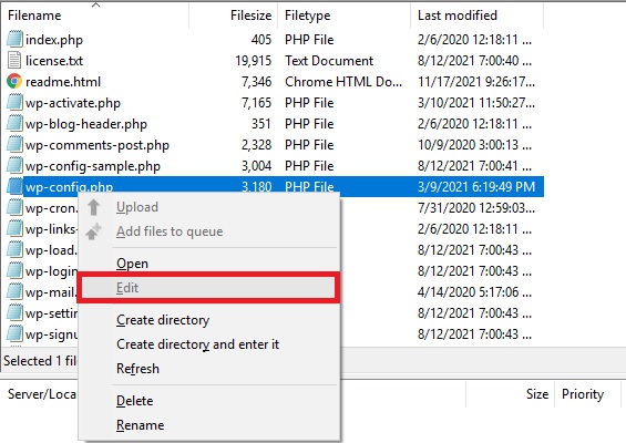 редактировать панель управления WordPress wpconfig не загружается