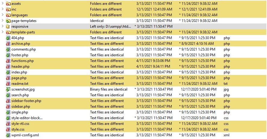 bandingkan file tema perbarui tema wordpress