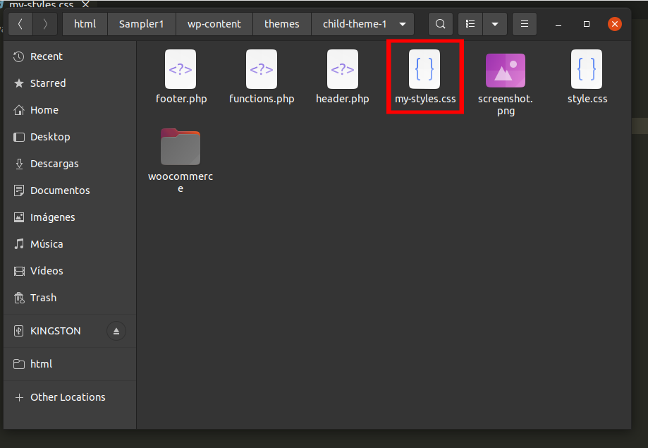 Unggah file ke folder Tema Anak.
